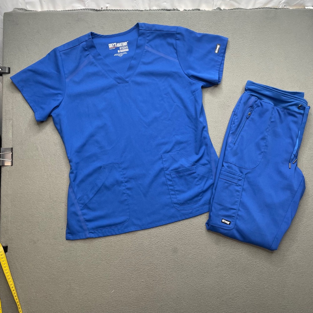 Greys Anatomy Women Scrub Set Blue Polyester Rayon Large Impact Jogger 7188
